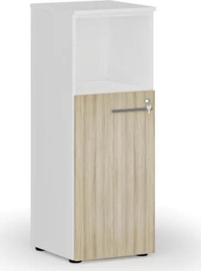 Kombinovaná kancelářská skříň PRIMO WHITE, 1087 x 400 x 420 mm, bílá/dub přírodní