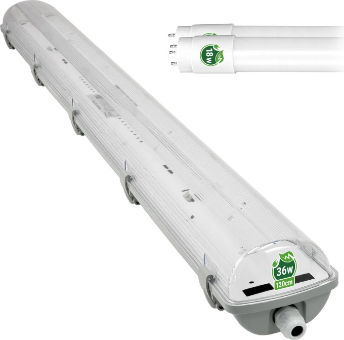 BERGE Hermetické svítidlo + 2x LED trubice - T8 - 120cm - 18W - teplá bílá - SADA