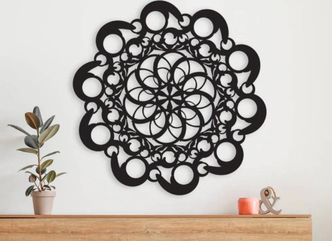 Dřevěná mandala života - obraz na zeď, vyrobený z černého ebenového dřeva o velikosti 500 x 500 mm