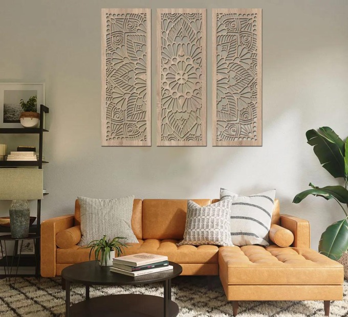 dřevo života Dřevená 3 dílná mandala QUADRO Barevný vzor: Světlý dub, Rozměry (cm): 96x80