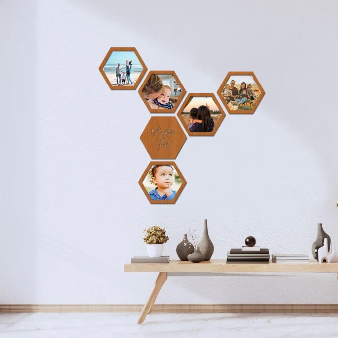 dřevo života Fotorámaček HEXAGON Barevný vzor: Třešeň, Velikost foto: 10x15, Text: Vlastní text