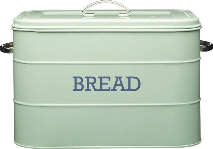 Kitchen Craft Kovový box na pečivo Bread Sage green, zelená barva, kov