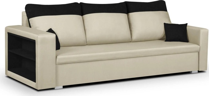 Rozkládací pohovka PAVEL Béžová/černá - Třímístná pohovka s funkcí spaní a nádobou na podestýlku, vhodná pro obývací pokoj nebo domácí kancelář