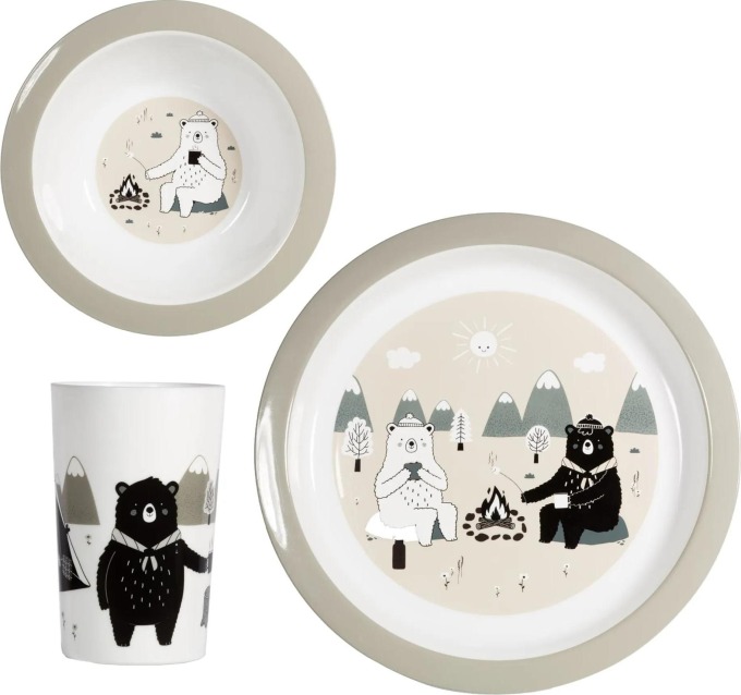 sass & belle Set dětského nádobí Bear Adventure, šedá barva, plast