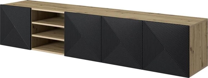 Závěsný TV stolek Asha 200 cm s výklenkem - dub artisan / černý mat