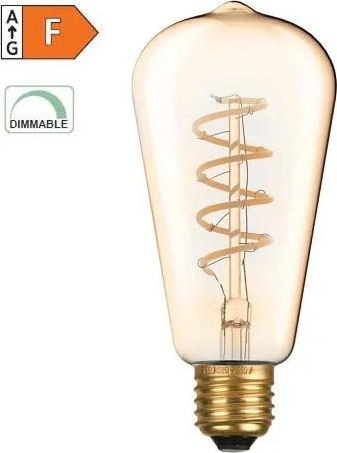 Diolamp LED Spiral Filament žárovka Amber ST64 4W/230V/E27/1800K/270Lm/360°/Dim