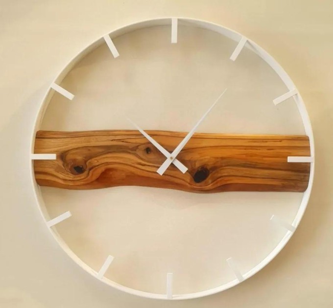 Dřevěné nástěnné hodiny KAYU 26 Ořech v Loft stylu - Bílý - 70 cm