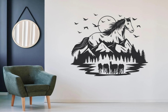 Lepy.cz Samolepka na zeď Koně Velikost (šířka x výška): l20x96cm, Barevná varianta: Mátová zelená