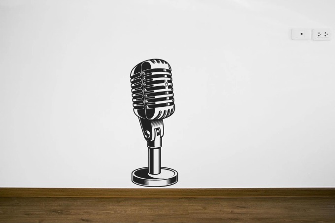 Lepy.cz Samolepka na zeď Mikrofon Velikost (šířka x výška): 25x67cm, Barevná varianta: Bílá