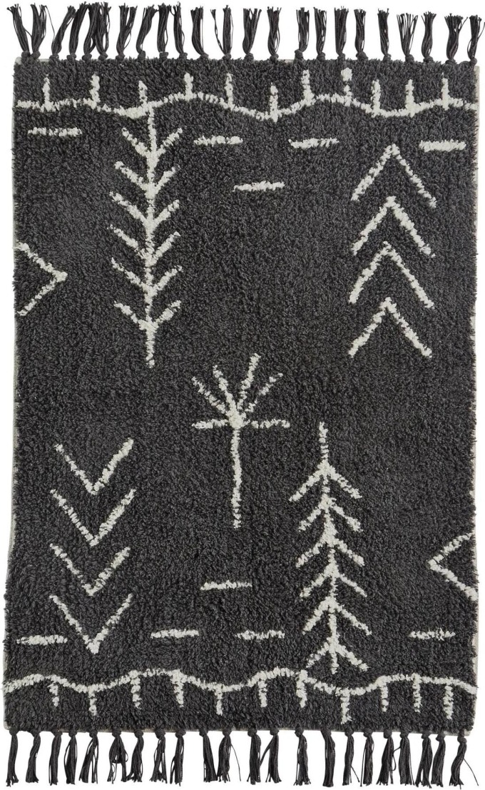 MADAM STOLTZ Bavlněná koupelnová předložka Tufted Black 60×90 cm, černá barva, textil