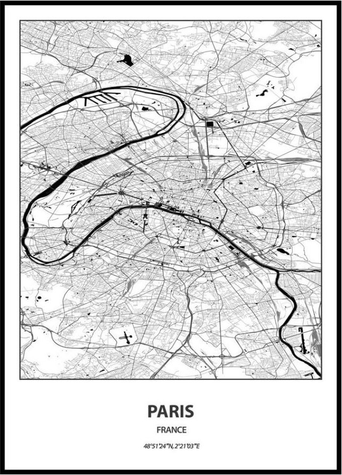 Plakát Mapa města (více variant měst) Rozměr plakátu: 30 x 40 cm, Město: Paris