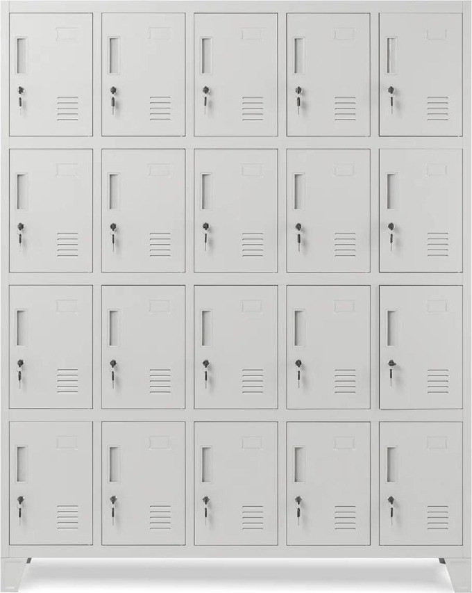 JAN NOWAK Plechová šatní skříň model ROBERT 1360x1720x450, šedá, 20 boxů