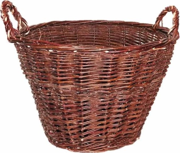 Proutěný koš na dřevo tmavé barvy s dvěma proutěnými uchy, o rozměrech 60 x 39 cm