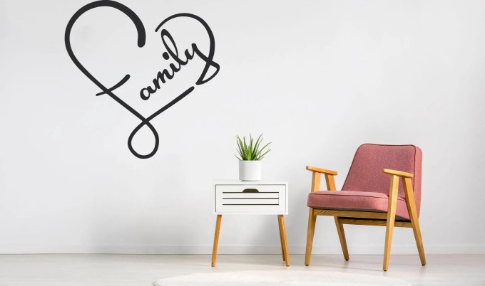 Lepy.cz Samolepka na zeď Family - Srdce Velikost (šířka x výška): 40x41cm, Barevná varianta: Černá