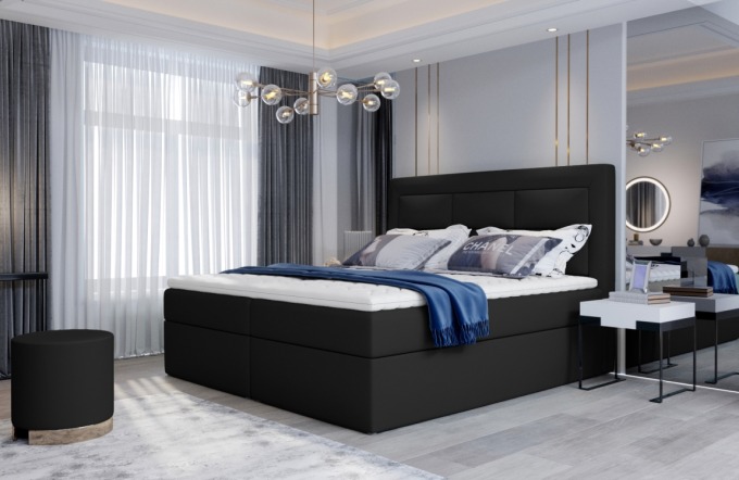 Boxspring KORBELA 22 140x200, černá ekokůže