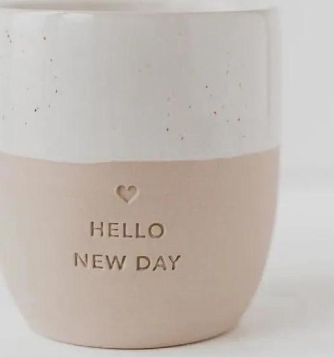 Eulenschnitt Kameninový hrnek Hello New Day 320 ml, béžová barva, keramika