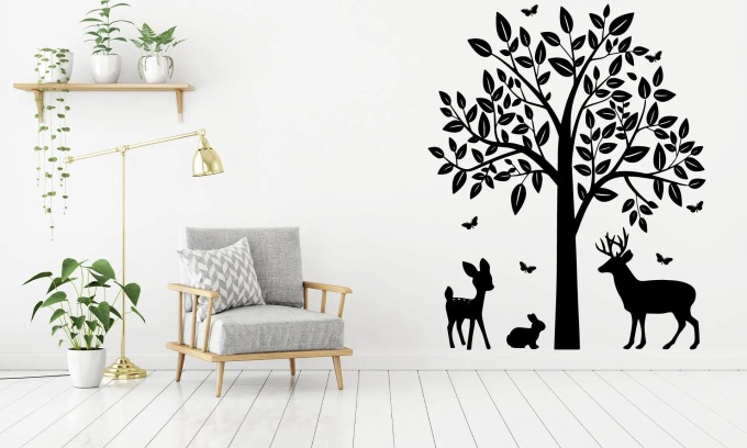 Lepy.cz Samolepka na zeď Strom - zvířata Velikost (šířka x výška): 90x112cm, Barevná varianta: Karafiátová růžová