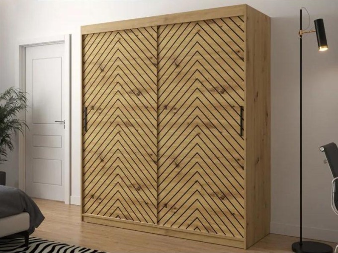 Moderní posuvná skříň Ratintu 1 180 cm, Úložný prostor: ano, Barva: dub artisan / dub artisan + černá