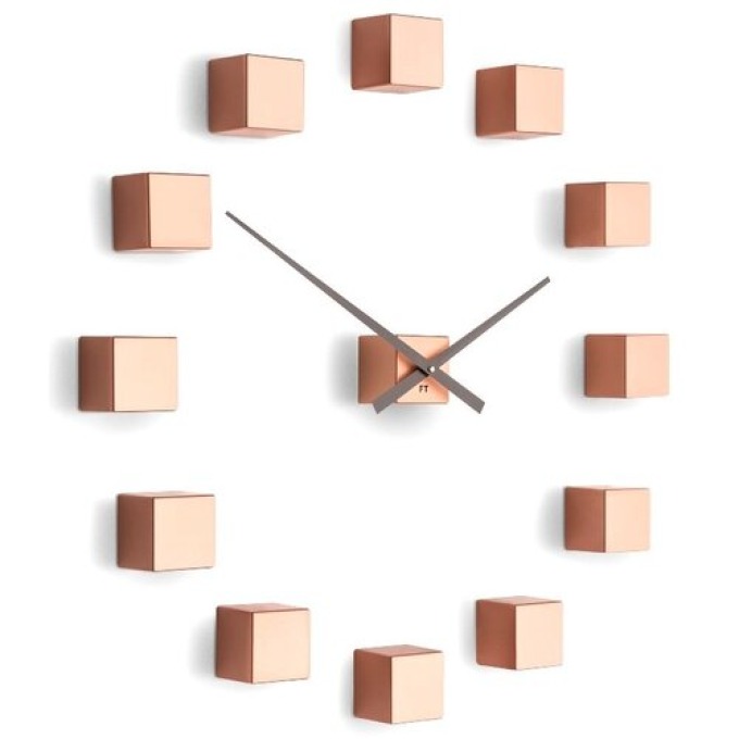 Future Time FT3000CO Cubic copper Designové samolepicí hodiny, pr. 50 cm