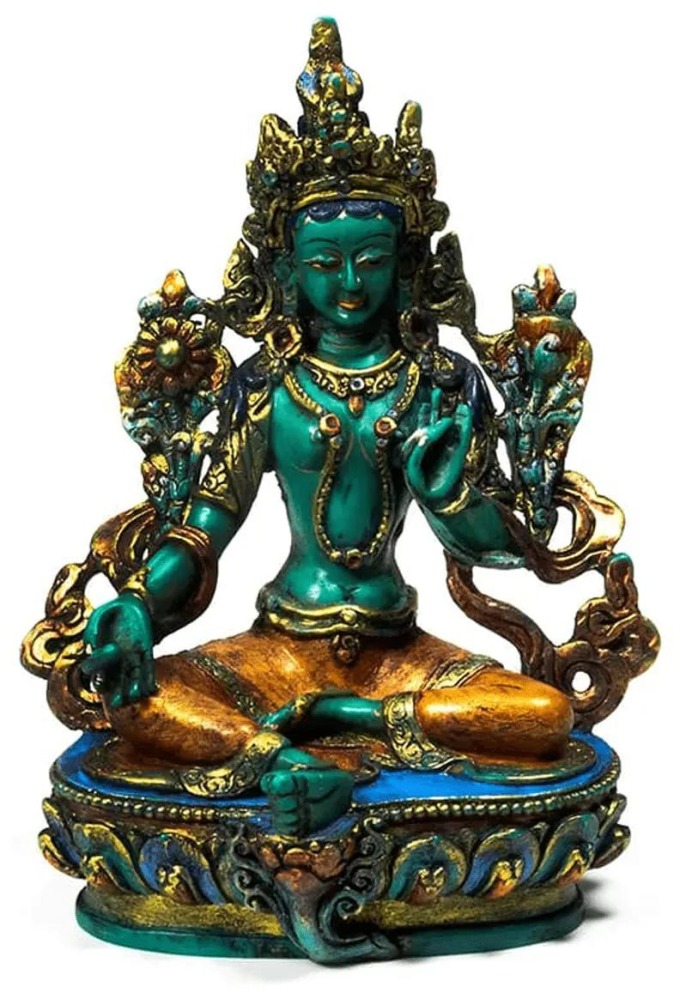 Milujeme Kameny Zelená Tara - žensky Buddha - barevná soška Feng shui