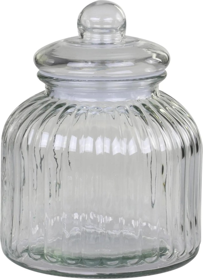 Chic Antique Skleněná úložná dóza Grooves Clear 2,9 l, čirá barva, sklo