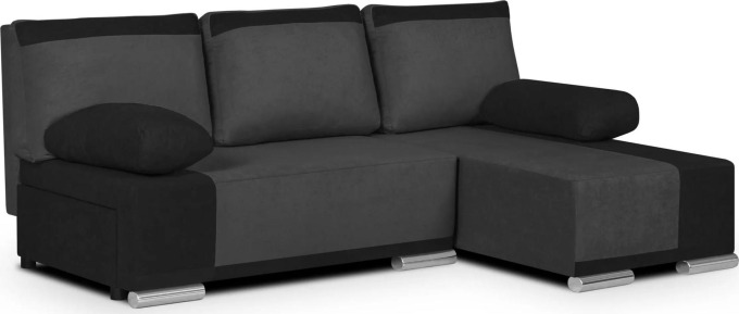 Rohová sedací souprava s funkcí spaní a kontejnery na lůžkoviny ve šedé/černé barvě