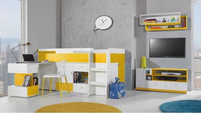 Nábytek do studentského pokoje Oblada I, Barva: bílý / žlutý