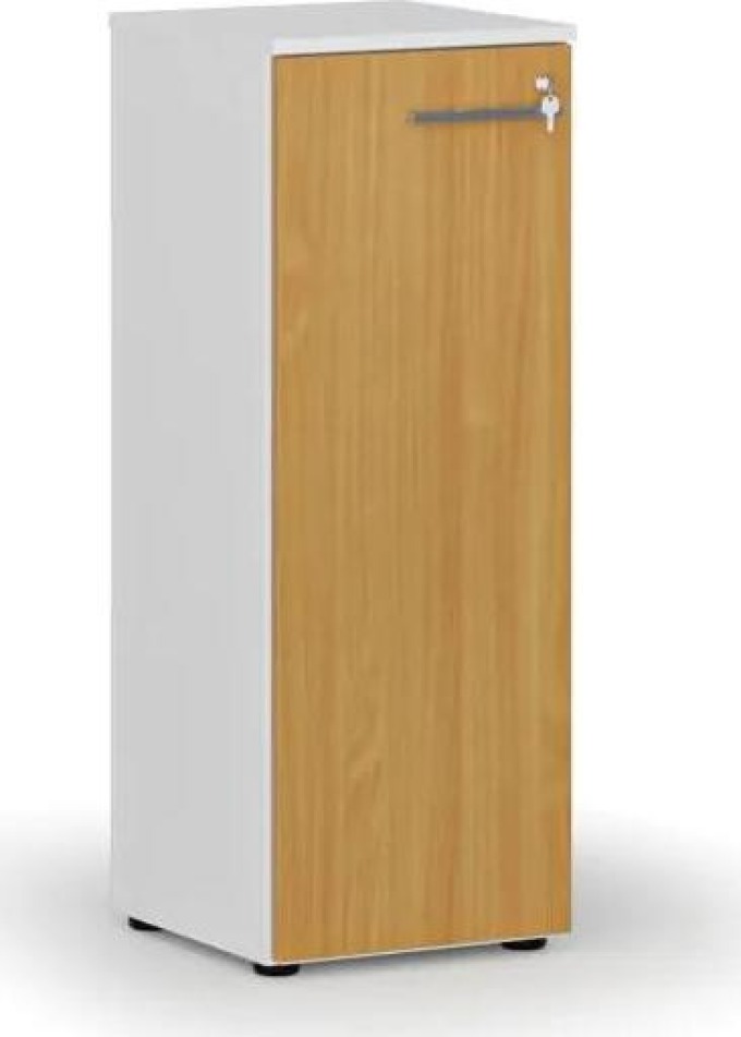 Nízká kancelářská skříň s dveřmi PRIMO WHITE, 1087 x 400 x 420 mm, bílá/buk