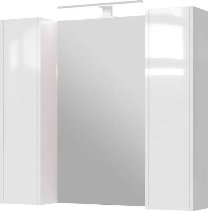 Závěsná koupelnová skříňka s LED osvětlením v lesklé bílé barvě a praktickým vnitřním členěním