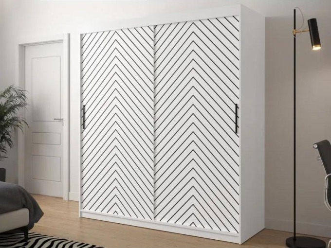 Moderní posuvná skříň Ratintu 1 180 cm, Úložný prostor: ne, Barva: bílá / bílá + černý mat