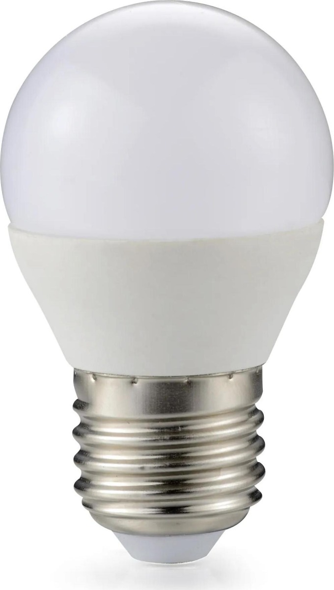 LED žárovka s teplým bílým světlem, 3W, 250Lm, E27, koule, s životností 30 000 hodin, úhlem svitu 270° a rozměry 80mm x 45mm