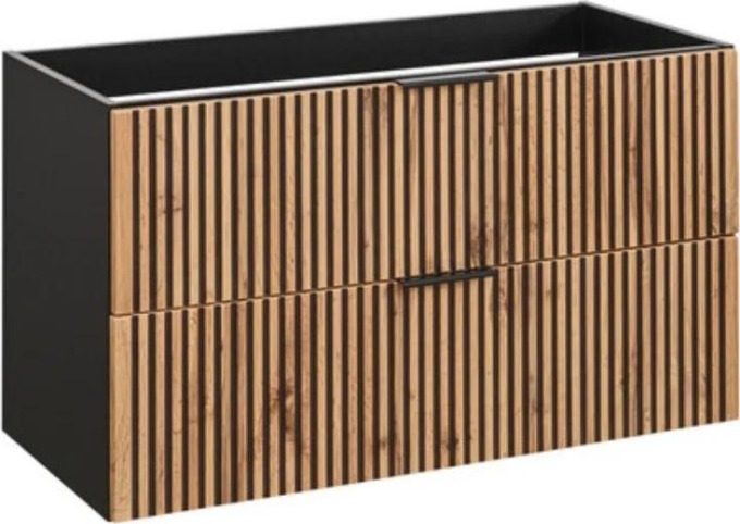 Závěsná skříňka pod umyvadlo v moderním designu, šířka 100 cm, dub votan/šedá