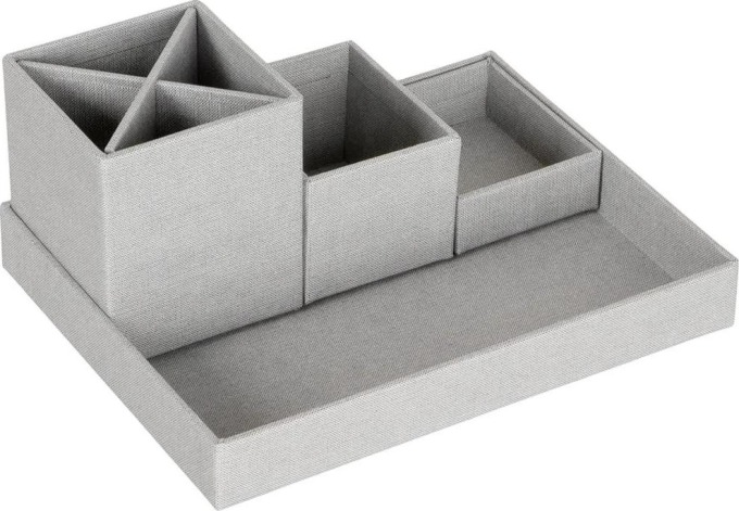 LENA - čtyřdílný šedý stolní organizér ze 100% recyklovatelného papíru