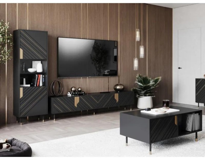 Nábytek do obývacího pokoje Maramax II, Barva: černý / černý + zlatý