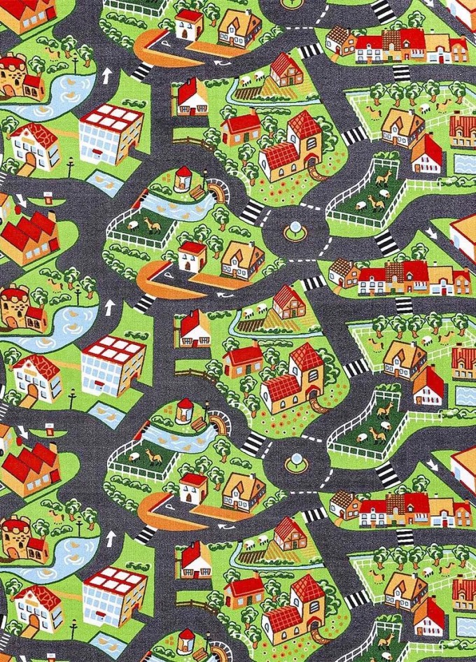 Hrací koberec CRAZY VILLAGE plný venkovských motivů pro kreativní hry a zábavu dětí