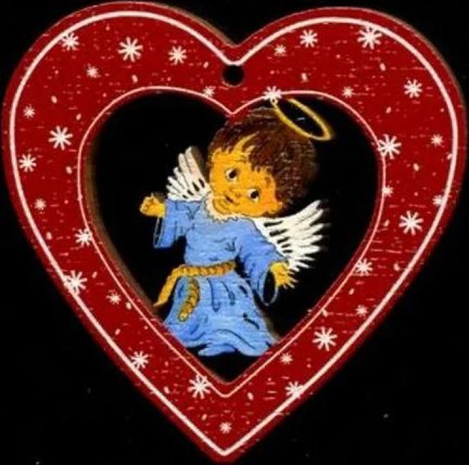 AMADEA Dřevěná ozdoba barevná srdce s andělem 6 cm