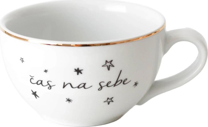 Bella Rose Porcelánový hrnek Čas na sebe 300 ml, bílá barva, zlatá barva, porcelán