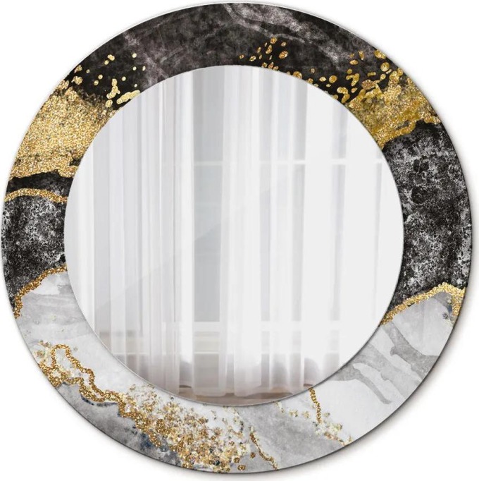 Kruhové zrcadlo s potiskem Mramor a zlato - dekorativní prvek, který dodává estetický vzhled a eleganci každému prostoru