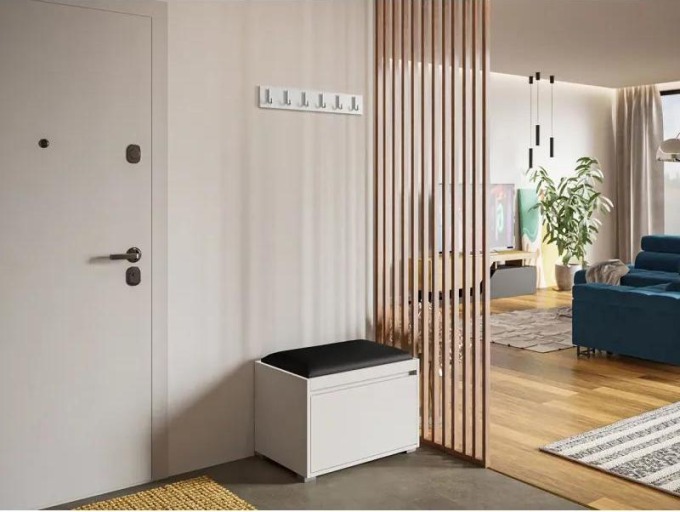 Nábytek do předsíně Konkor 60 + čalouněný nástěnný panel Pag 60x30, Barva: bílá, Barva látek:: ekokůže Soft 011 (černá)
