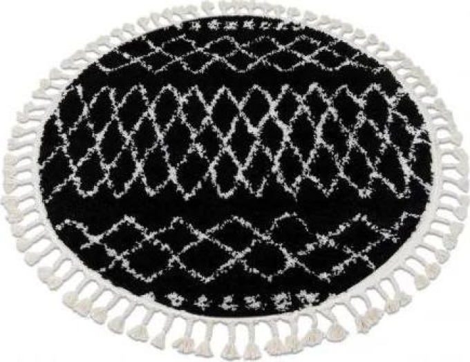 Kulatý koberec BERBER ETHNIC G3802, černo bílý, střapce, Maroko, Shag velikost kruh 160 cm | krásné koberce cz