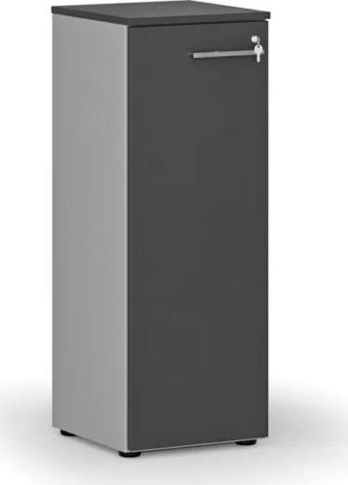 Nízká kancelářská skříň s dveřmi PRIMO GRAY, 1087 x 400 x 420 mm, šedá/grafit
