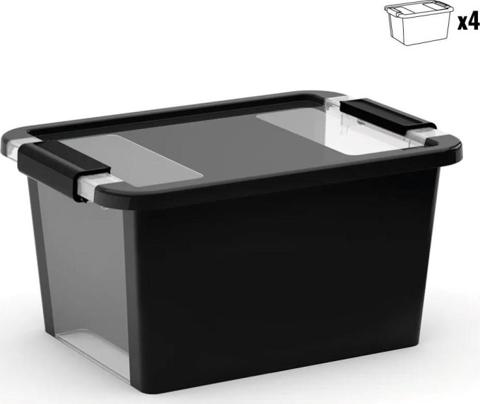 Plastový úložný box Bi-Box S, černý, 19x36,5x26 cm - 4 ks