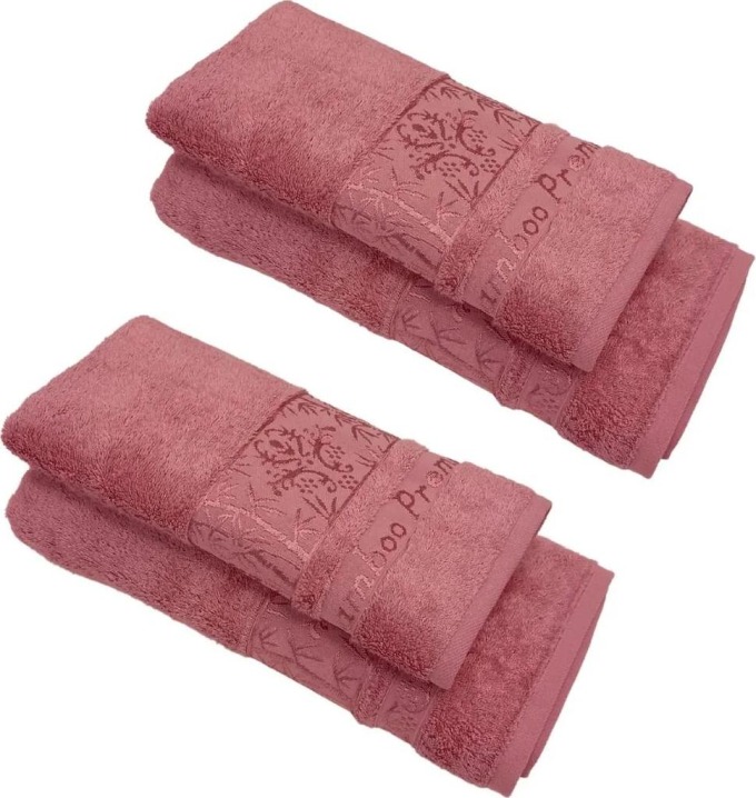 Sada 4 kusů růžové bambusové osušky a ručníků TiaHome