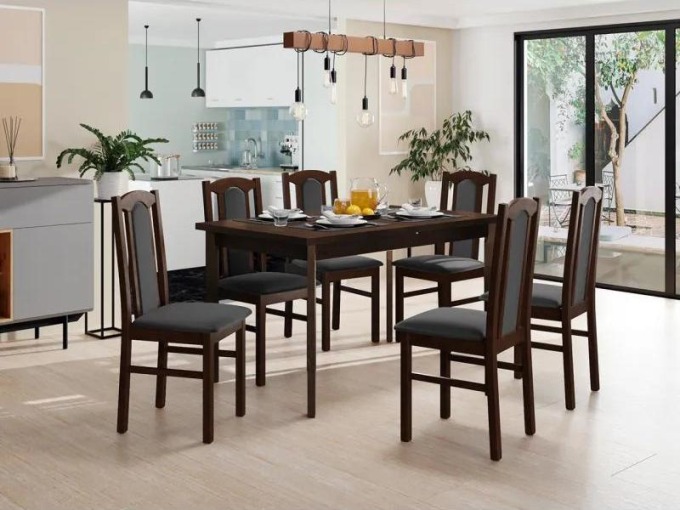 Rozkládací jídelní stůl se 6 židlemi AL08, Barva dřeva: ořech-L, Potah: 26x - Kronos 22