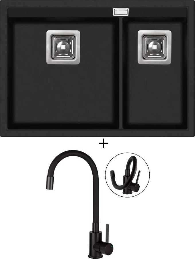 SET Aquastone DELTA 65 černá metalická + Deante NEO LUNO BOC N72M černá matná