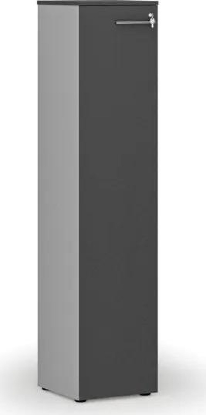 Úzká kancelářská skříň PRIMO GRAY, 1781 x 400 x 420 mm, šedá/grafit