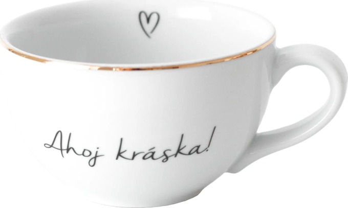 Bella Rose Porcelánový hrnek Ahoj kráska 300 ml - SK, bílá barva, zlatá barva, porcelán