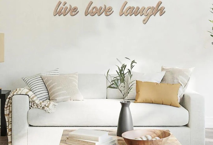dřevo života Dřevěný nápis na zeď LIVE LOVE LAUGH Barevný vzor: Světlý dub, Velikost textu: 50x10