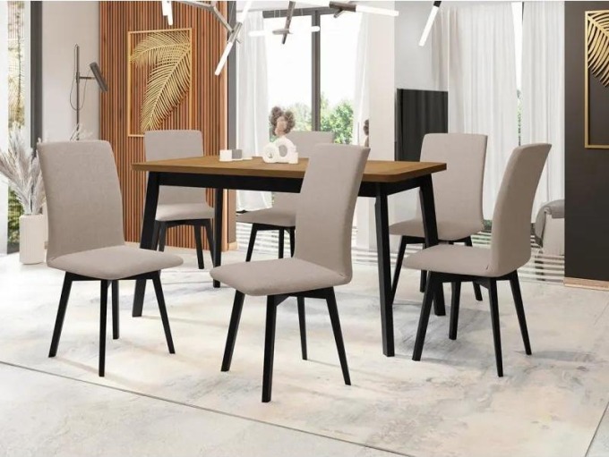 Jídelní jídelní stůl se 6 židlemi AL24, Barva dřeva: dub grandson - L, Potah: 25x - Paros 2, Barvy nožiček: černá