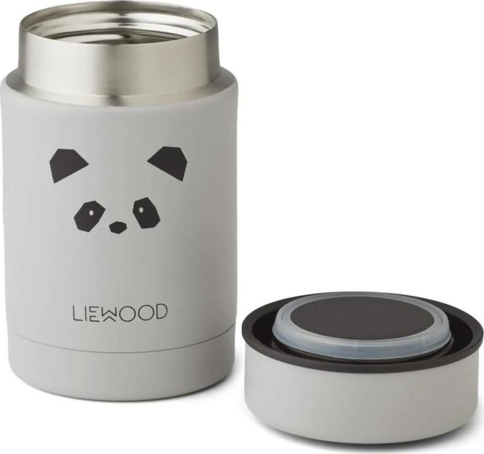 LIEWOOD Dětská termoska Panda Light Grey Food Jar, šedá barva, kov